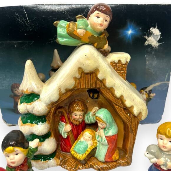 Vintage ENESCO Ceramic Nativity Scene‎ Collectible Mary Joseph Manger 8 Pieces - Picture 2 of 11